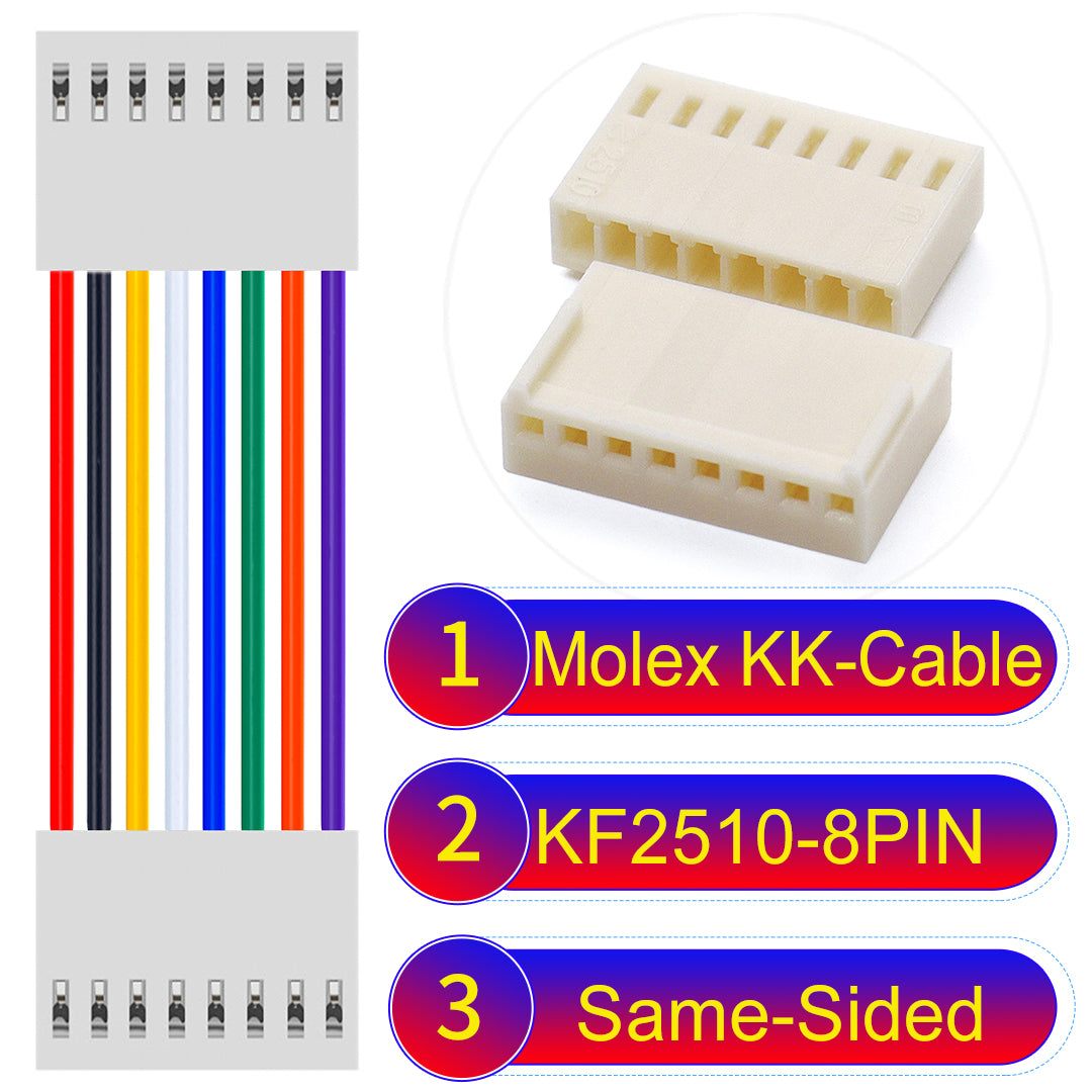Molex KK-Cable KF2510 8Pin Same-Side-Head 2.5mm UL1007 PVC Cable with 22AWG wire gauge.
