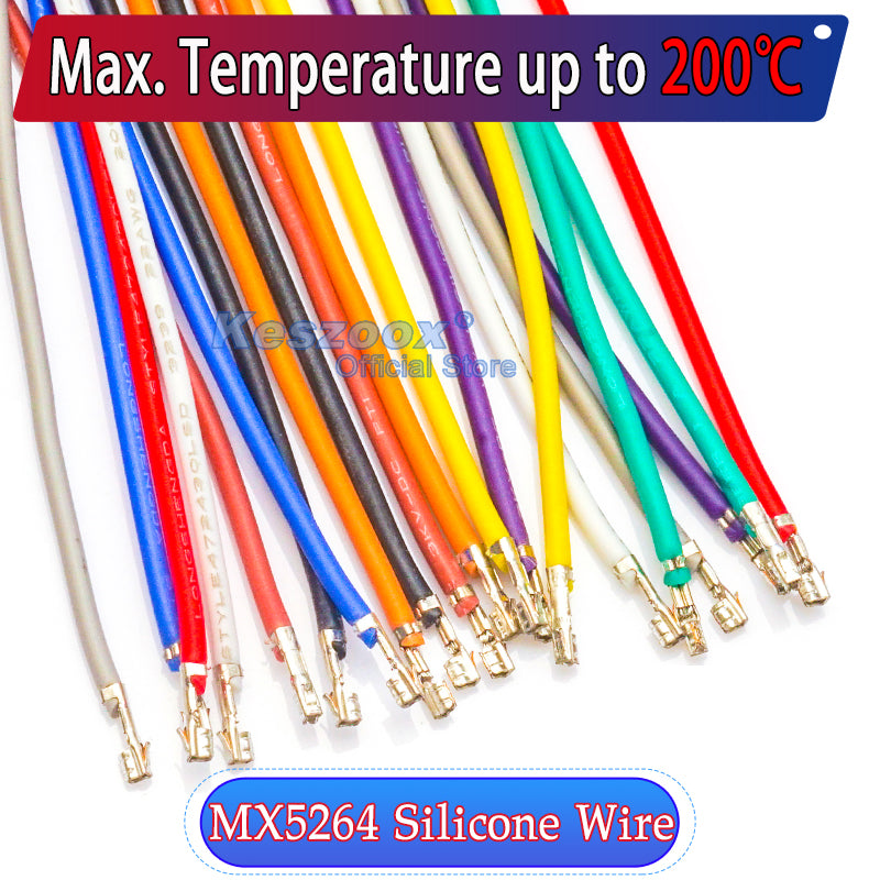 Molex KK 254 2.5mm 5264 pre-crimped terminal silicone cable, 22AWG UL3239 soft wire, heat-resistant up to 200℃, 3KV, 3A, perfect for high-temperature and high-performance applications.