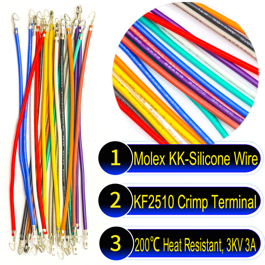 Molex KK 254 2.5mm KF2510 Pre-Crimped Terminal Silicone single-head Cable (Without Connector), 22AWG UL3239 Soft Wire 200¡æ Heat Resistant 3KV 3A