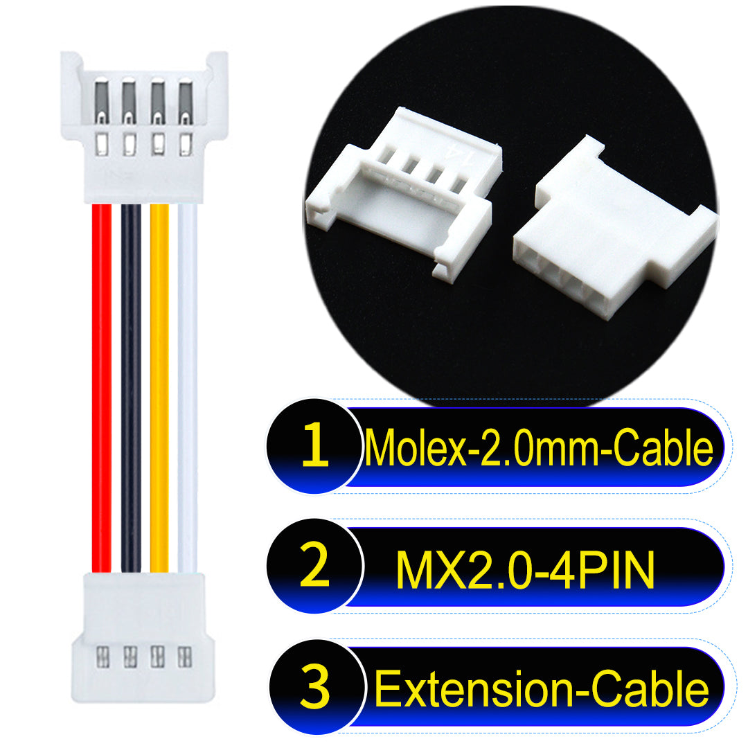 Molex 2.0mm 4Pin maleMale Female Extension Cable, 22AWG UL1007 PVC, durable and compatible with various applications.