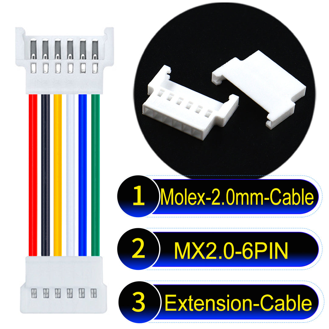 Molex 2.0mm 6Pin maleMale Female Extension Cable, 22AWG UL1007 PVC, durable and compatible with various applications.