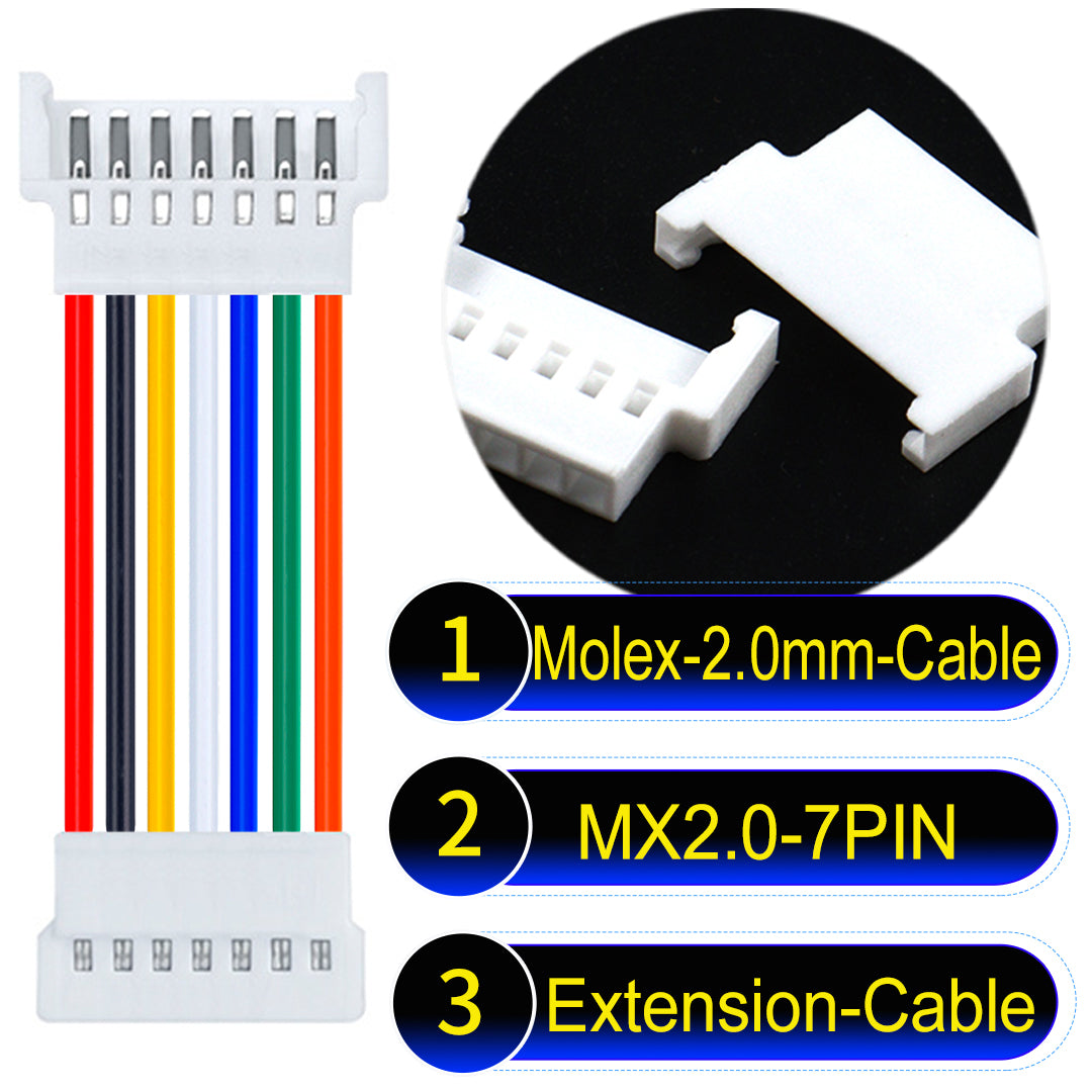 Molex 2.0mm 7Pin maleMale Female Extension Cable, 22AWG UL1007 PVC, durable and compatible with various applications.