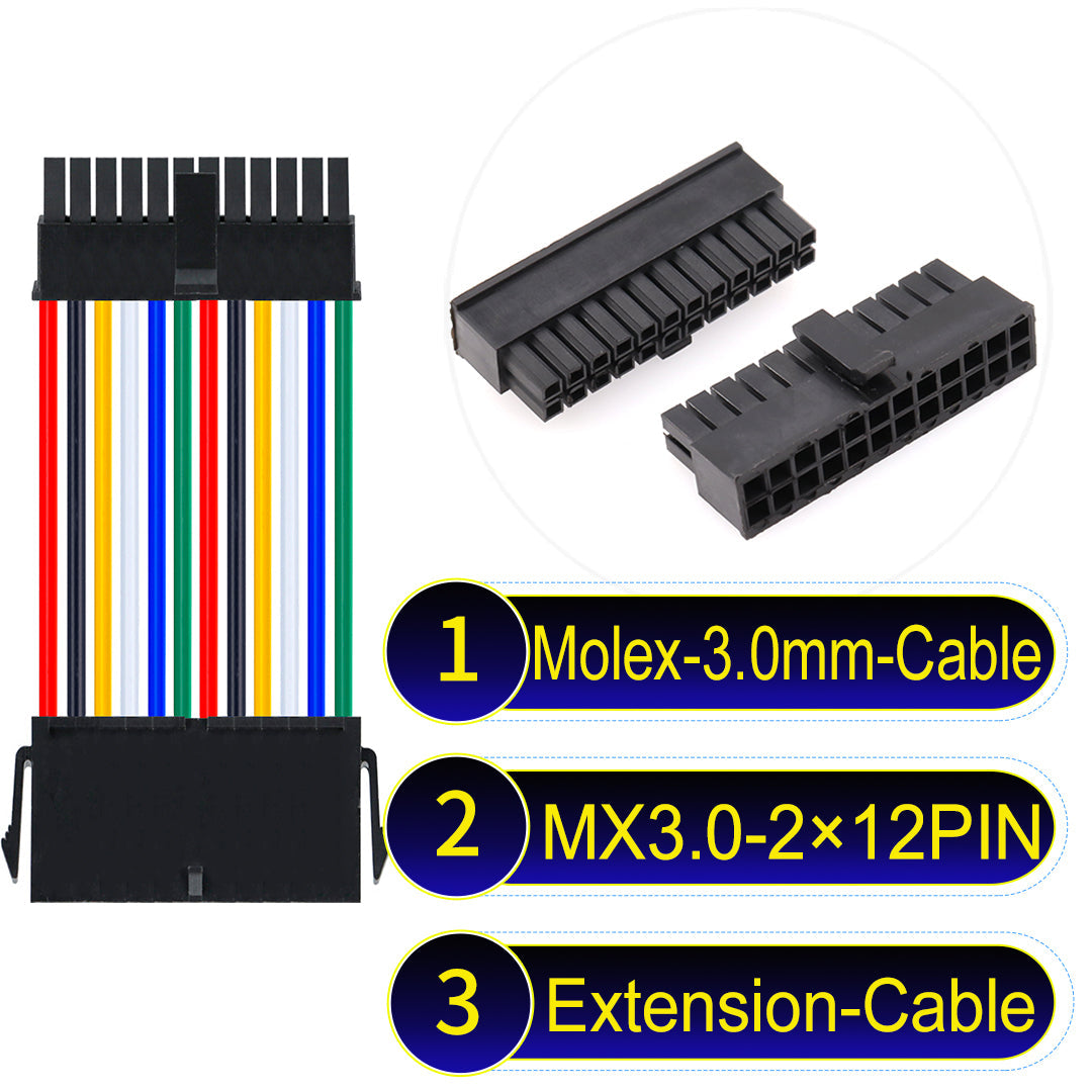 Molex MX3.0mm Dual Row 2¡Á12Pin Male Female Extension Micro-Fit cable, 22AWG UL1007-certified PVC, perfect for secure and durable connections in various applications.