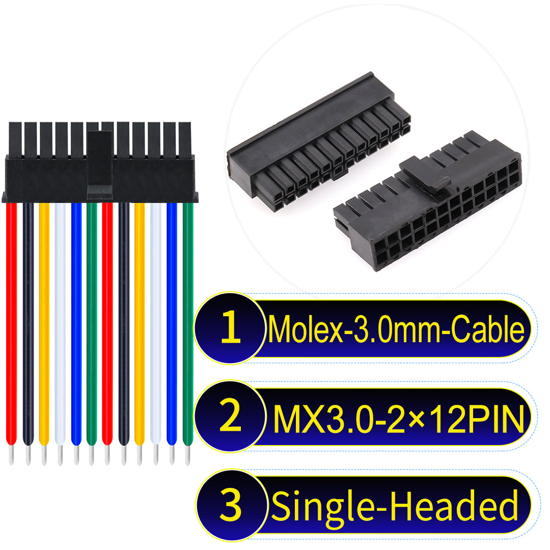 High-quality Molex MX3.0mm Dual Row 2¡Á12Pin Male single-headed Micro-Fit cable with 22AWG PVC, compatible with multiple devices.