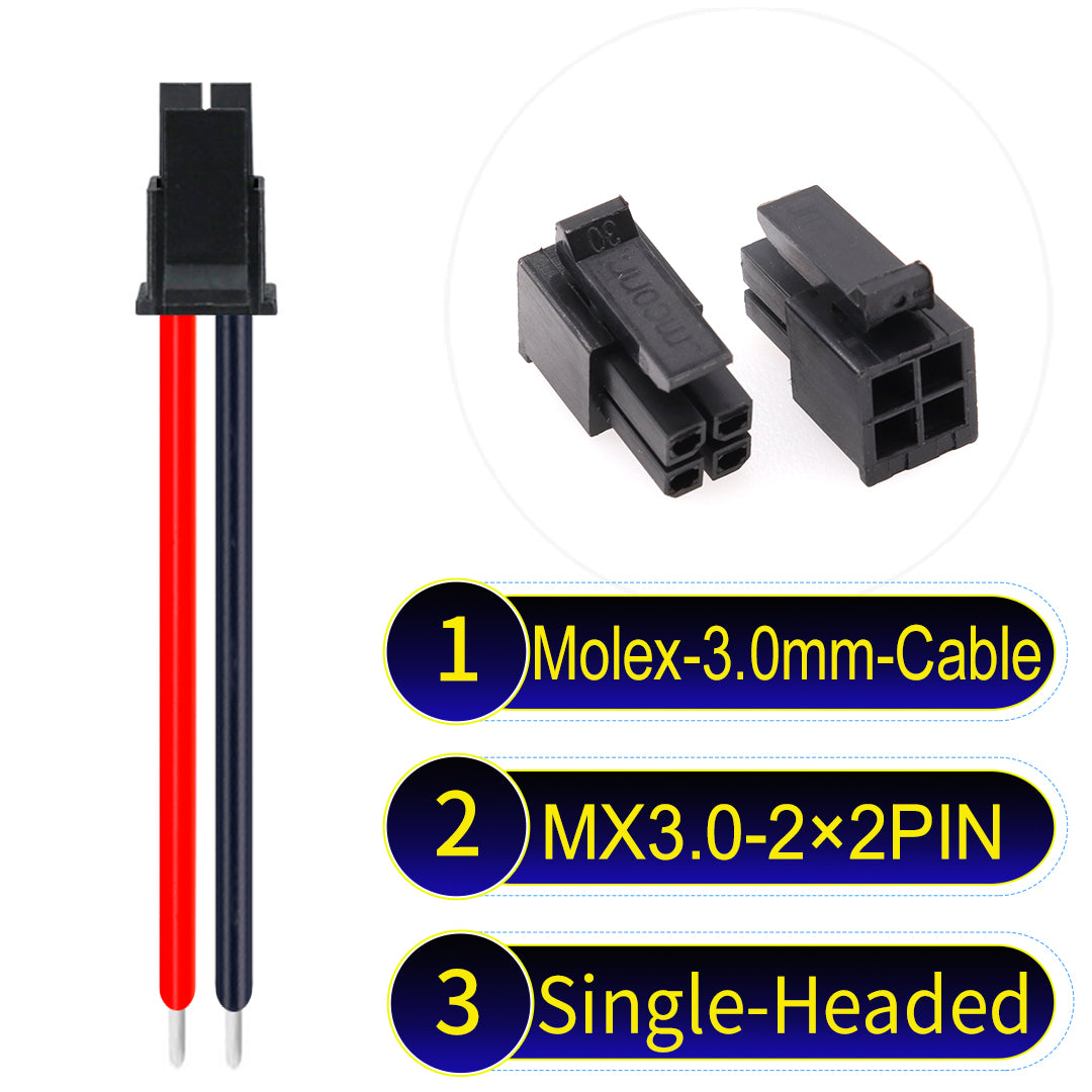 High-quality Molex MX3.0mm Dual Row 2¡Á2Pin Male single-headed Micro-Fit cable with 22AWG PVC, compatible with multiple devices.