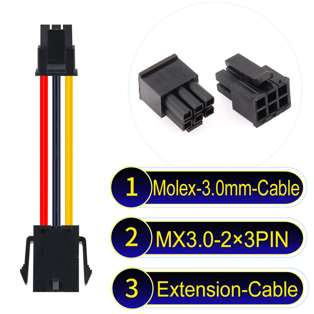 Molex MX3.0mm Dual Row 2¡Á3Pin Male Female Extension Micro-Fit cable, 22AWG UL1007-certified PVC, perfect for secure and durable connections in various applications.