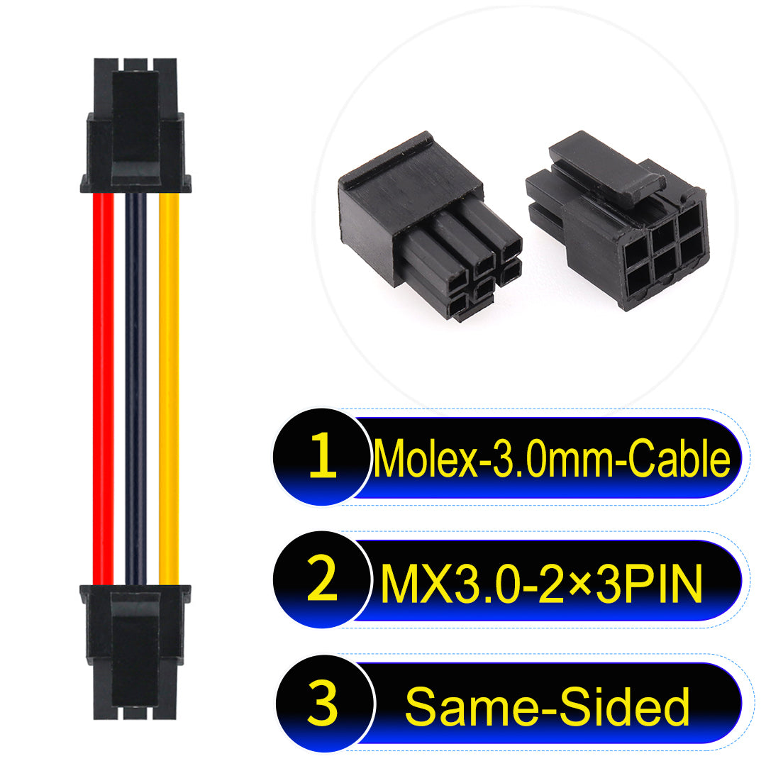 Molex MX3.0mm Dual Row 2¡Á3Pin Male Same-Side-Head Micro-Fit cable, 22AWG UL1007-certified PVC, perfect for secure and durable connections in various applications.