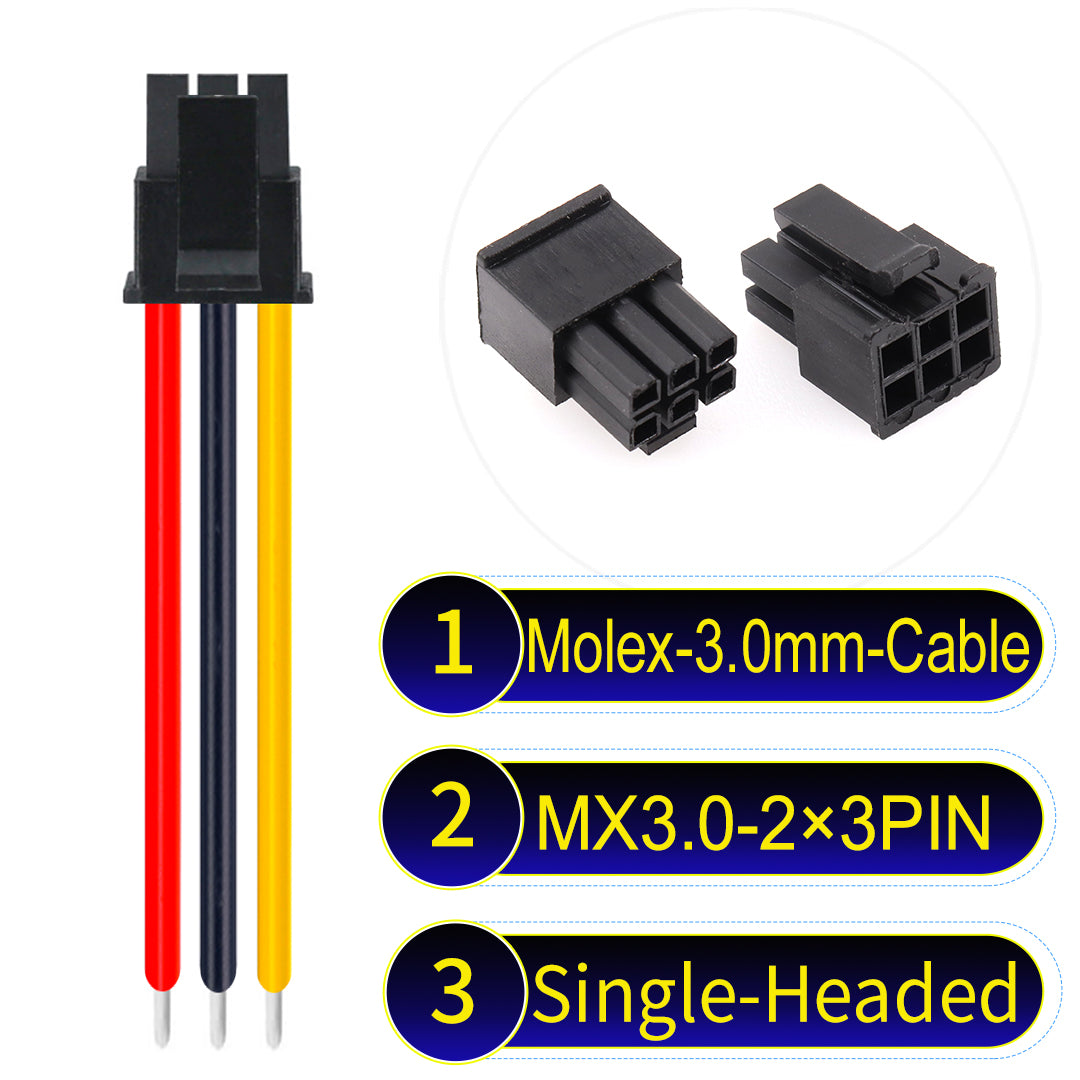 High-quality Molex MX3.0mm Dual Row 2¡Á3Pin Male single-headed Micro-Fit cable with 22AWG PVC, compatible with multiple devices.