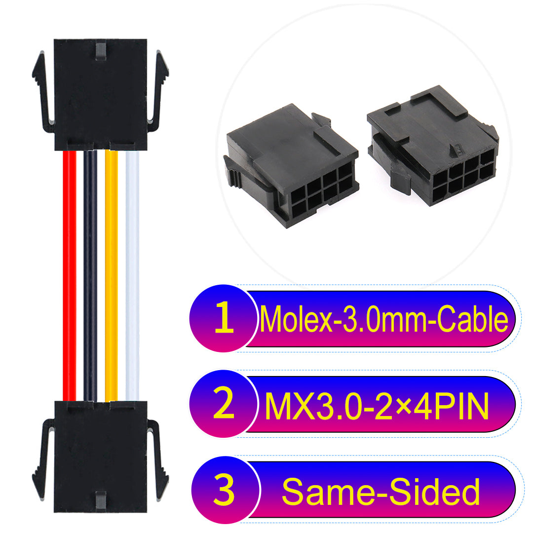 Molex MX3.0mm Dual Row 2¡Á4Pin Female Same-Side-Head Micro-Fit cable, 22AWG UL1007-certified PVC, perfect for secure and durable connections in various applications.