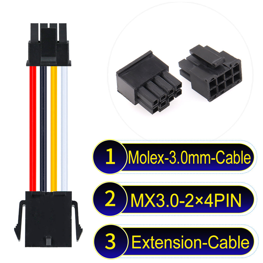 Molex MX3.0mm Dual Row 2¡Á4Pin Male Female Extension Micro-Fit cable, 22AWG UL1007-certified PVC, perfect for secure and durable connections in various applications.