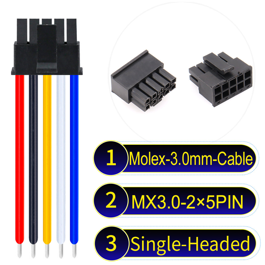 High-quality Molex MX3.0mm Dual Row 2¡Á5Pin Male single-headed Micro-Fit cable with 22AWG PVC, compatible with multiple devices.
