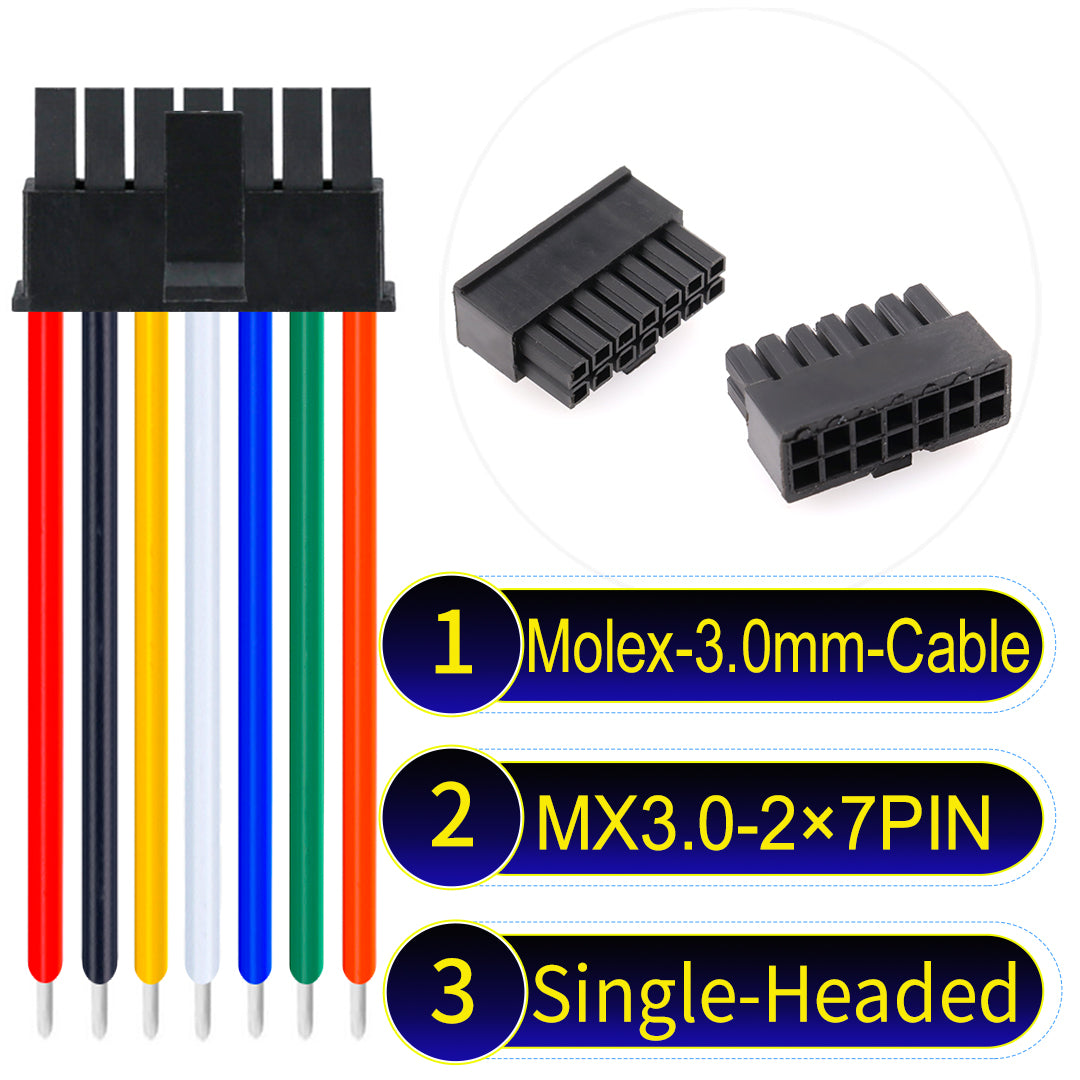 High-quality Molex MX3.0mm Dual Row 2¡Á7Pin Male single-headed Micro-Fit cable with 22AWG PVC, compatible with multiple devices.