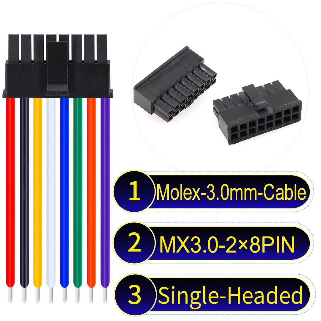 High-quality Molex MX3.0mm Dual Row 2¡Á8Pin Male single-headed Micro-Fit cable with 22AWG PVC, compatible with multiple devices.