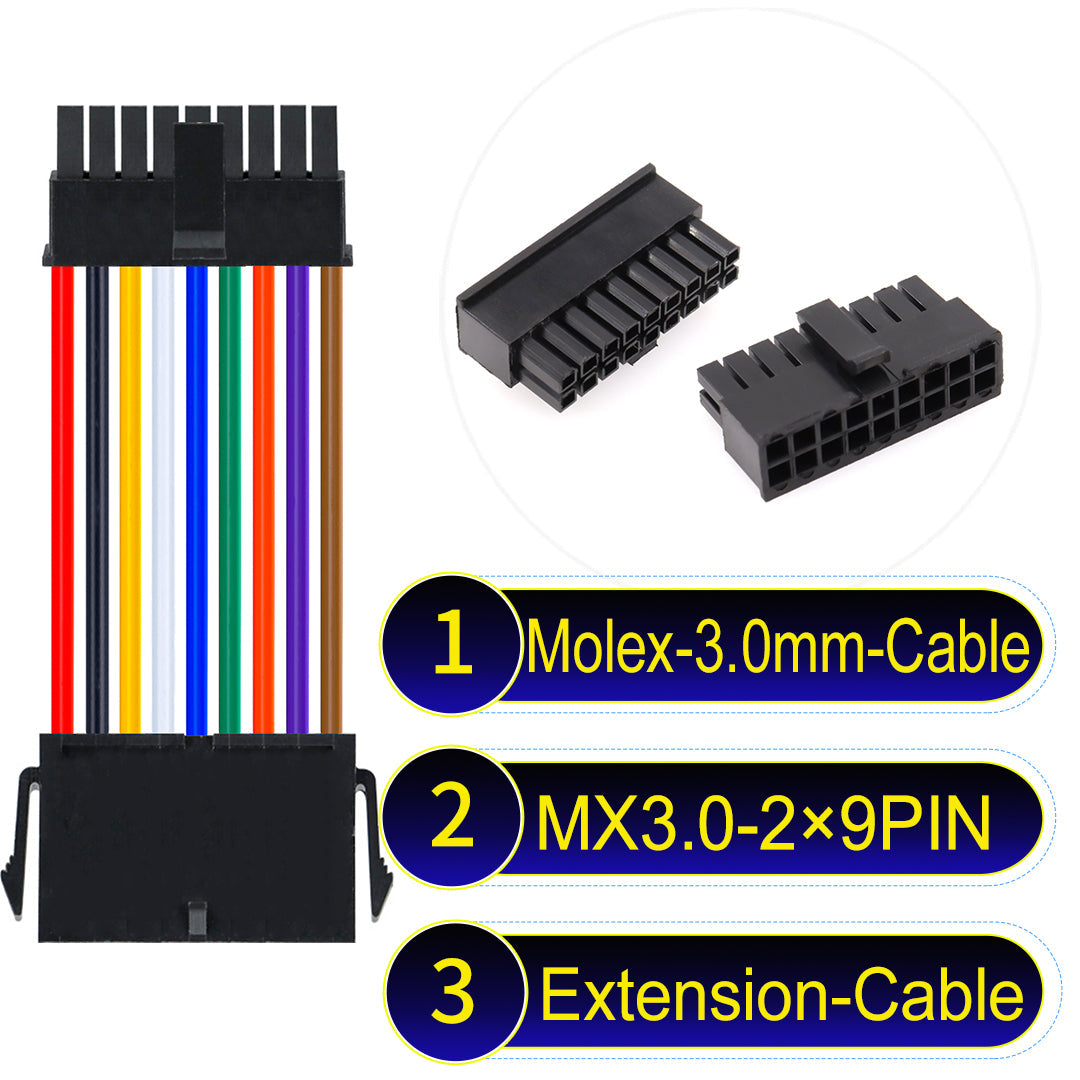 Molex MX3.0mm Dual Row 2¡Á9Pin Male Female Extension Micro-Fit cable, 22AWG UL1007-certified PVC, perfect for secure and durable connections in various applications.