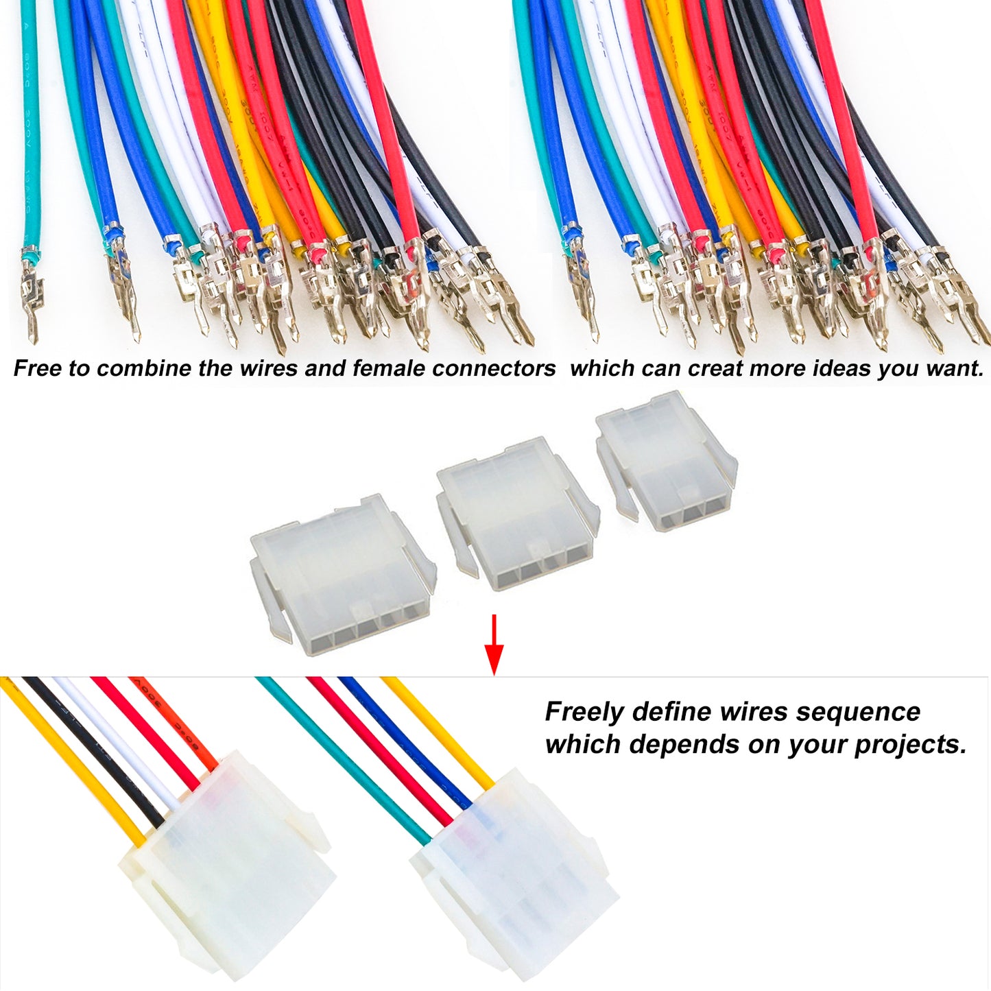 Detailed view of Molex MX4.2 connector pins and crimp terminals