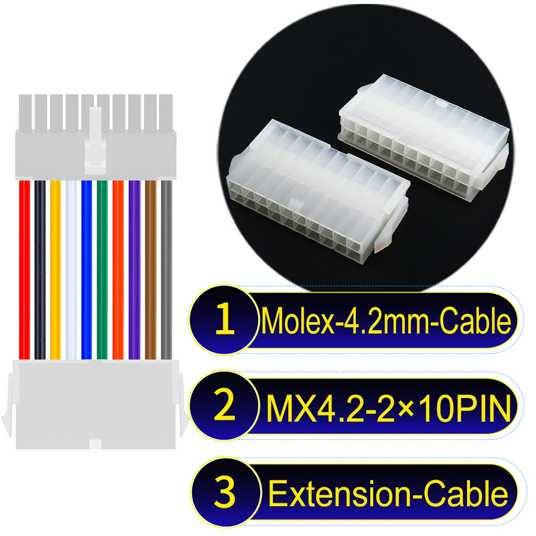Molex MX4.2mm Dual Row 2×10Pin Mini-Fit Jr Male Female Extension Cable, 18AWG UL1007 PVC-certified material, perfect for efficient and durable connections.