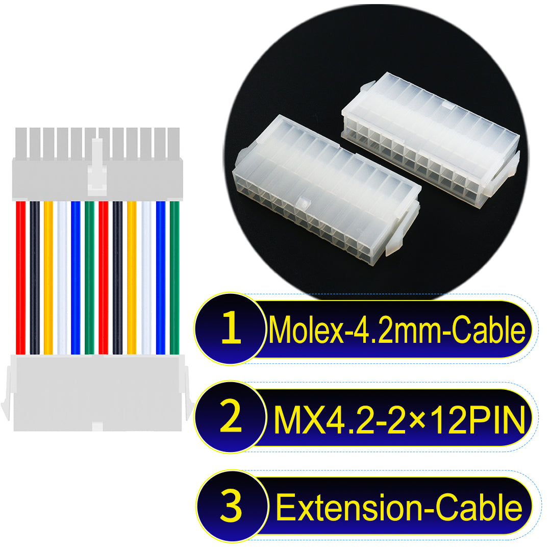 Molex MX4.2mm Dual Row 2×12Pin Mini-Fit Jr Male Female Extension Cable, 18AWG UL1007 PVC-certified material, perfect for efficient and durable connections.