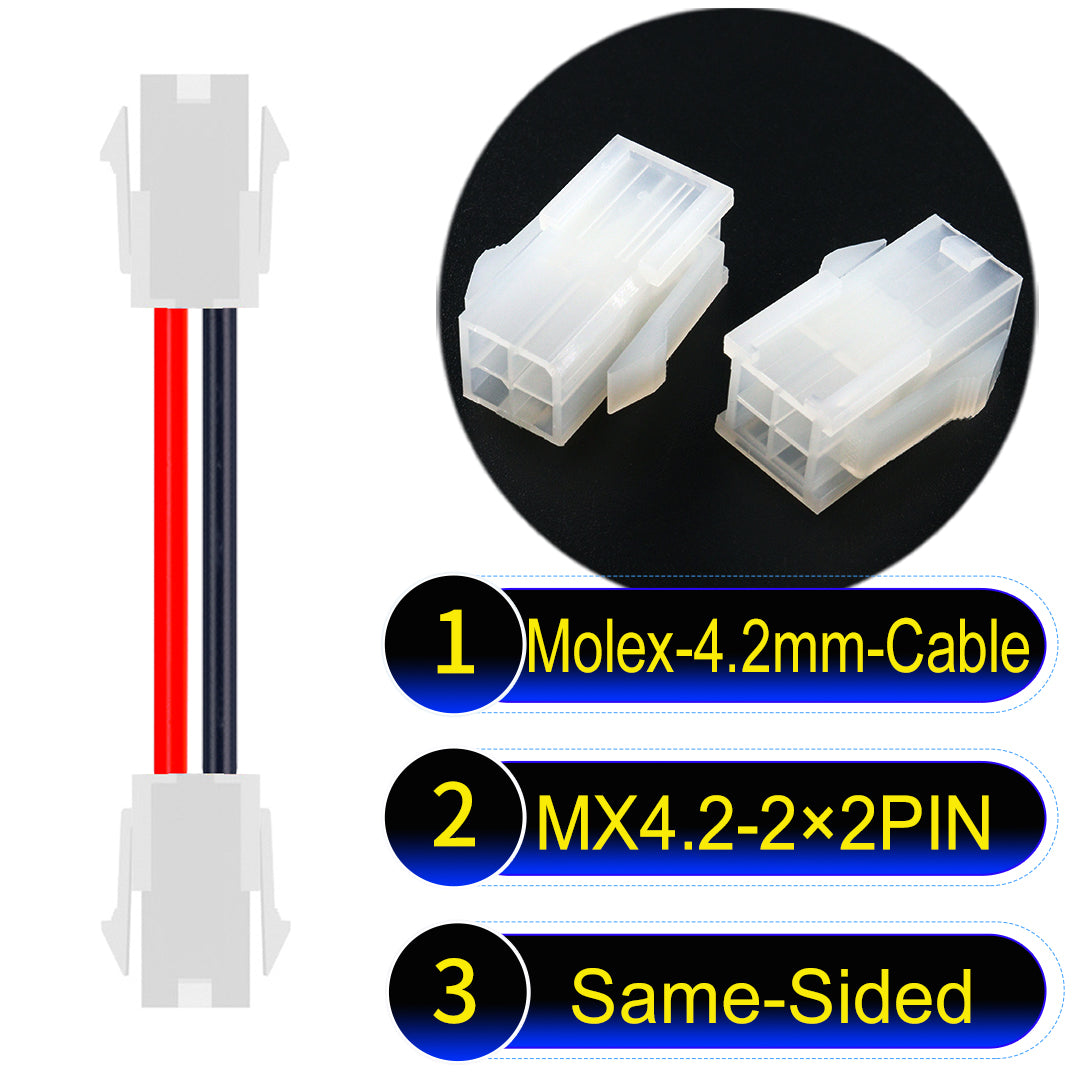 Molex MX4.2mm Dual Row 2×2Pin Mini-Fit Jr Female Same-Side-Head Cable, 18AWG UL1007 PVC-certified material, perfect for efficient and durable connections.