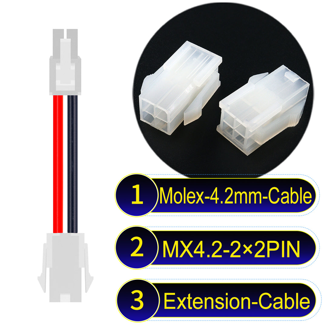 Molex MX4.2mm Dual Row 2×2Pin Mini-Fit Jr Male Female Extension Cable, 18AWG UL1007 PVC-certified material, perfect for efficient and durable connections.