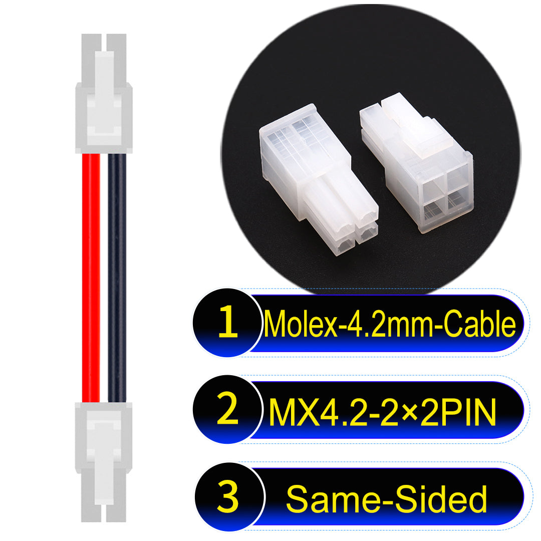 Molex MX4.2mm Dual Row 2×2Pin Mini-Fit Jr Male Same-Side-Head Cable, 18AWG UL1007 PVC-certified material, perfect for efficient and durable connections.
