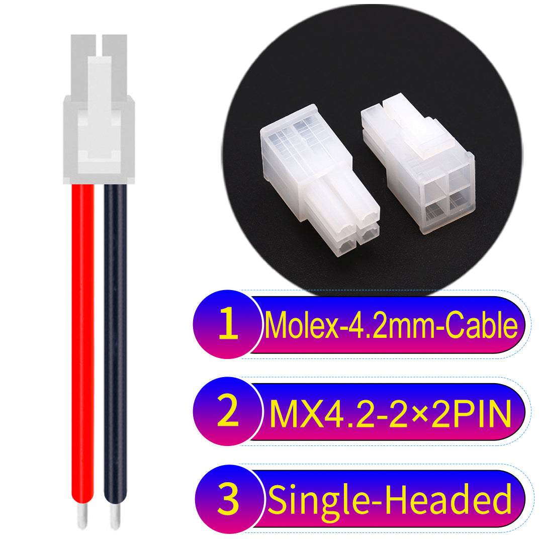 Molex MX4.2mm Dual Row 2×2Pin Mini-Fit Jr Male Single-Headed Cable, 18AWG UL1007 PVC-certified material, perfect for efficient and durable connections.