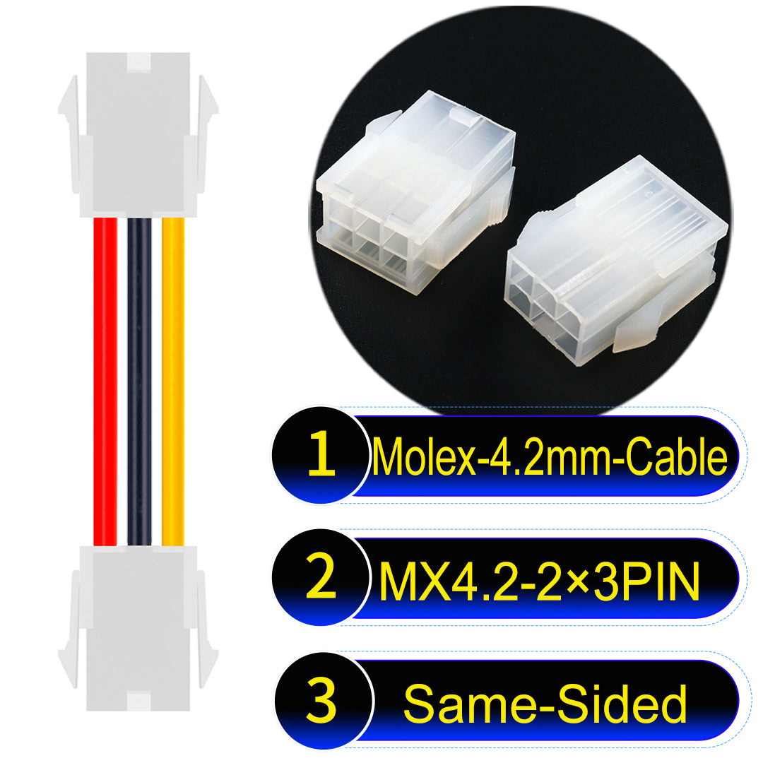 Molex MX4.2mm Dual Row 2×3Pin Mini-Fit Jr Female Same-Side-Head Cable, 18AWG UL1007 PVC-certified material, perfect for efficient and durable connections.