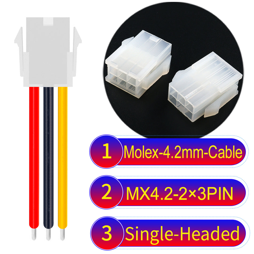 High-quality Molex MX4.2mm Dual Row 2×3Pin Mini-Fit Jr Female single-headed cable with 18AWG PVC, ideal for various devices.