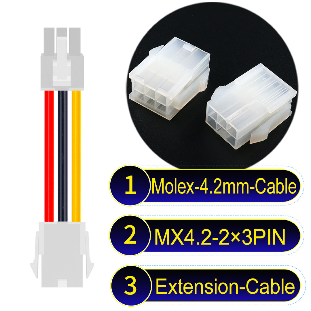 Molex MX4.2mm Dual Row 2×3Pin Mini-Fit Jr Male Female Extension Cable, 18AWG UL1007 PVC-certified material, perfect for efficient and durable connections.