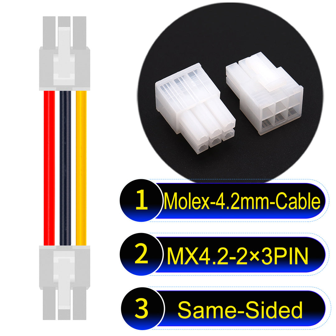 Molex MX4.2mm Dual Row 2×3Pin Mini-Fit Jr Male Same-Side-Head Cable, 18AWG UL1007 PVC-certified material, perfect for efficient and durable connections.