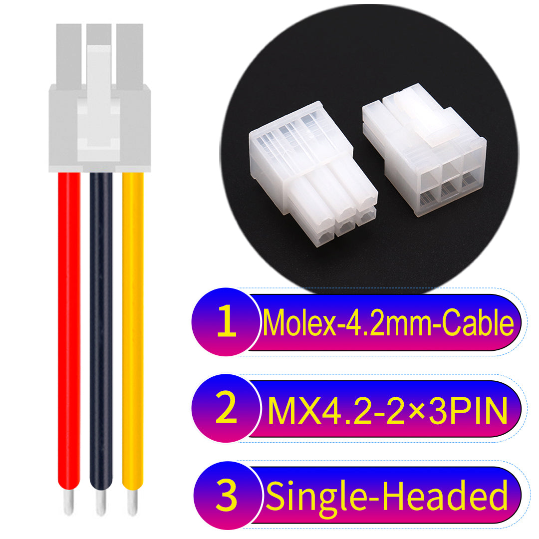 Molex MX4.2mm Dual Row 2×3Pin Mini-Fit Jr Male Single-Headed Cable, 18AWG UL1007 PVC-certified material, perfect for efficient and durable connections.
