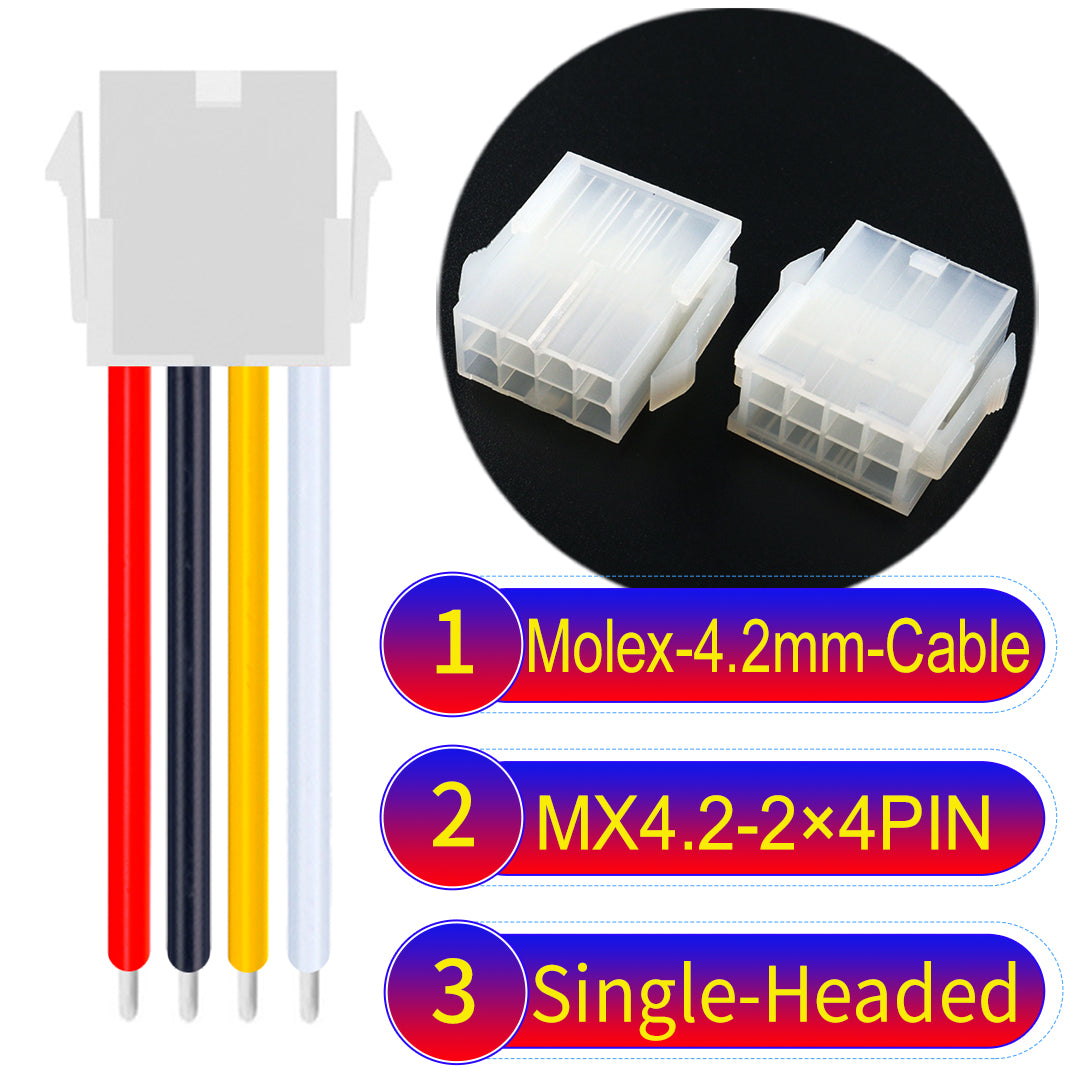 High-quality Molex MX4.2mm Dual Row 2×4Pin Mini-Fit Jr Female single-headed cable with 18AWG PVC, ideal for various devices.