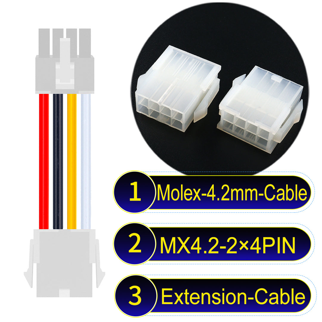 Molex MX4.2mm Dual Row 2×4Pin Mini-Fit Jr Male Female Extension Cable, 18AWG UL1007 PVC-certified material, perfect for efficient and durable connections.