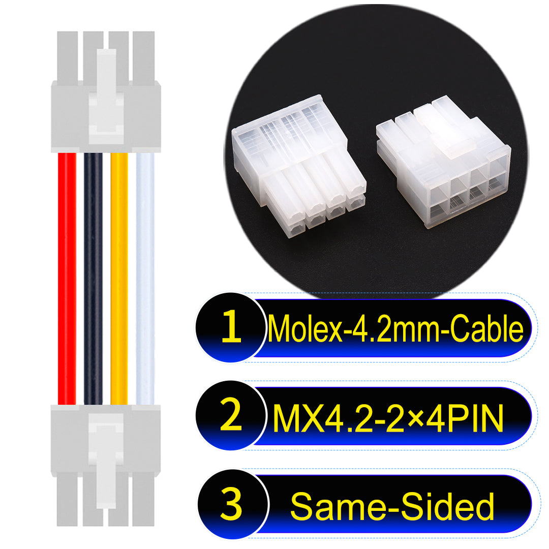 Molex MX4.2mm Dual Row 2×4Pin Mini-Fit Jr Male Same-Side-Head Cable, 18AWG UL1007 PVC-certified material, perfect for efficient and durable connections.