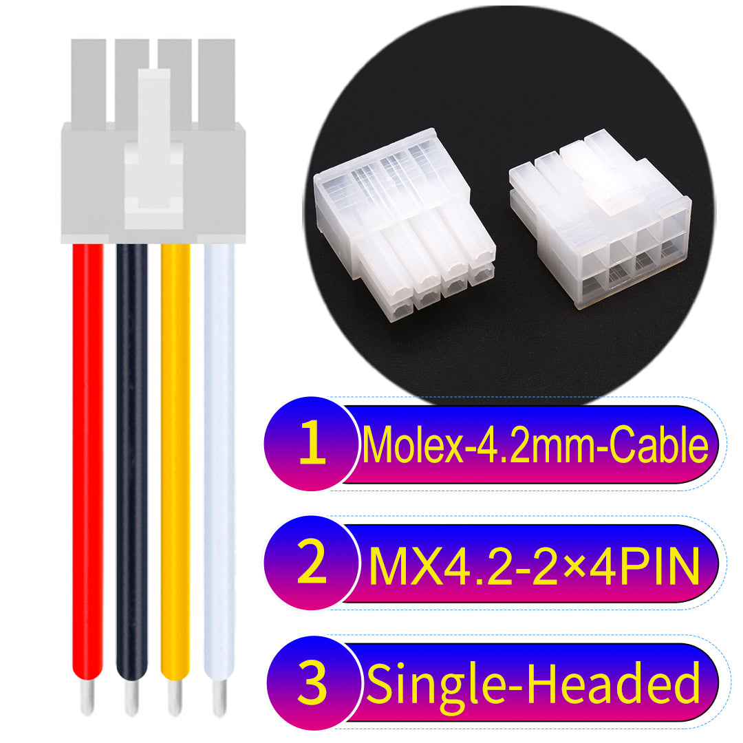 Molex MX4.2mm Dual Row 2×4Pin Mini-Fit Jr Male Single-Headed Cable, 18AWG UL1007 PVC-certified material, perfect for efficient and durable connections.