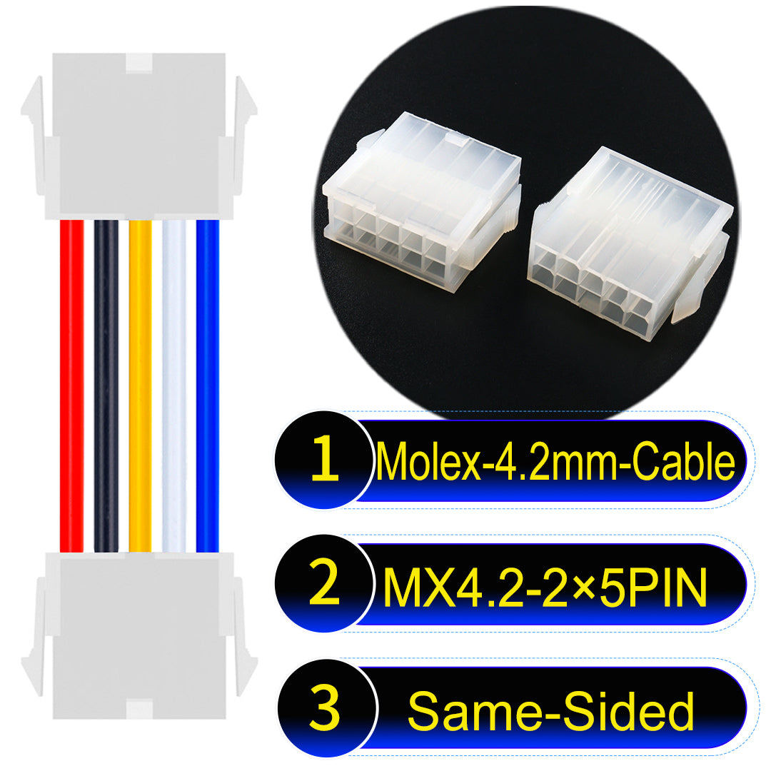 Molex MX4.2mm Dual Row 2×5Pin Mini-Fit Jr Female Same-Side-Head Cable, 18AWG UL1007 PVC-certified material, perfect for efficient and durable connections.