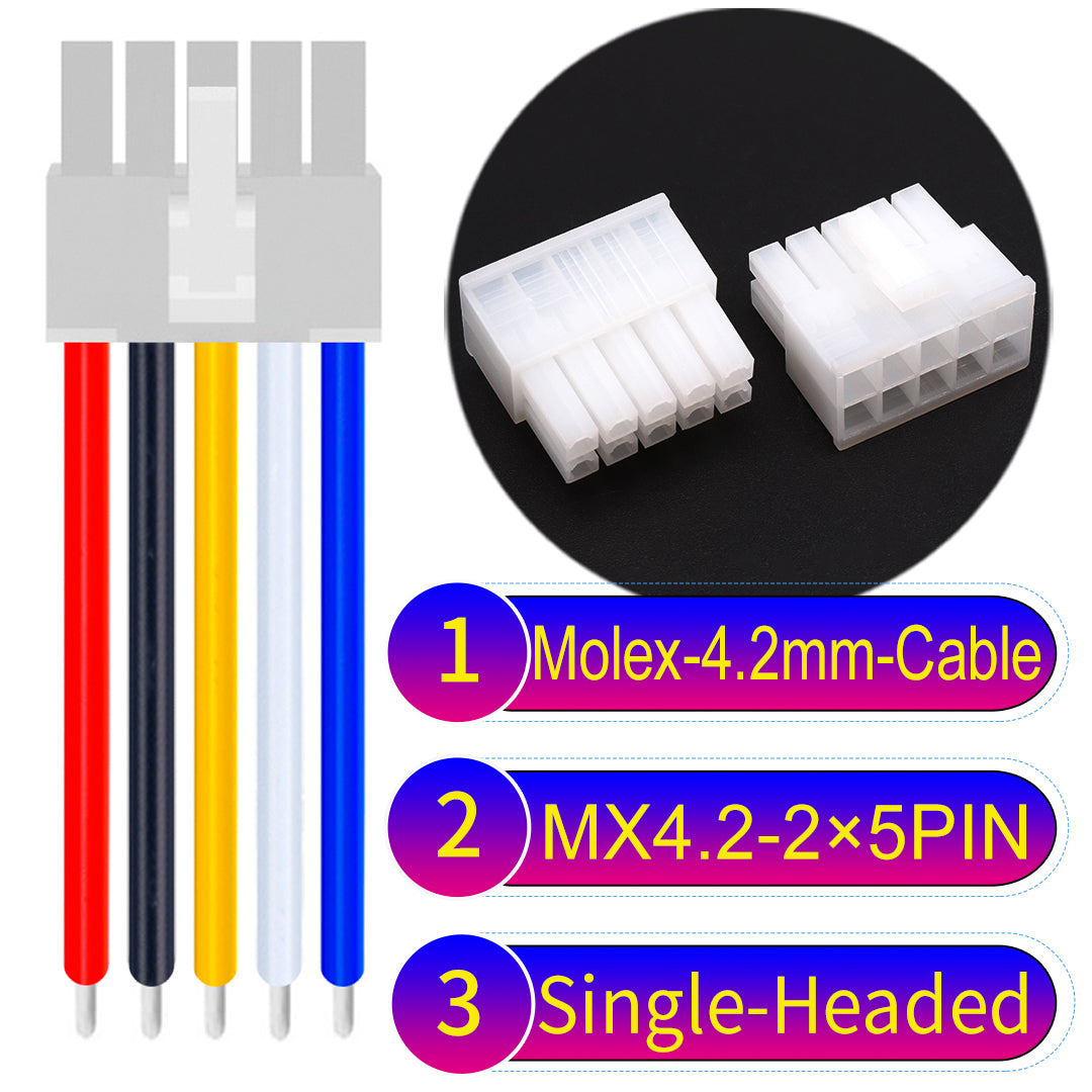 Molex MX4.2mm Dual Row 2×5Pin Mini-Fit Jr Male Single-Headed Cable, 18AWG UL1007 PVC-certified material, perfect for efficient and durable connections.