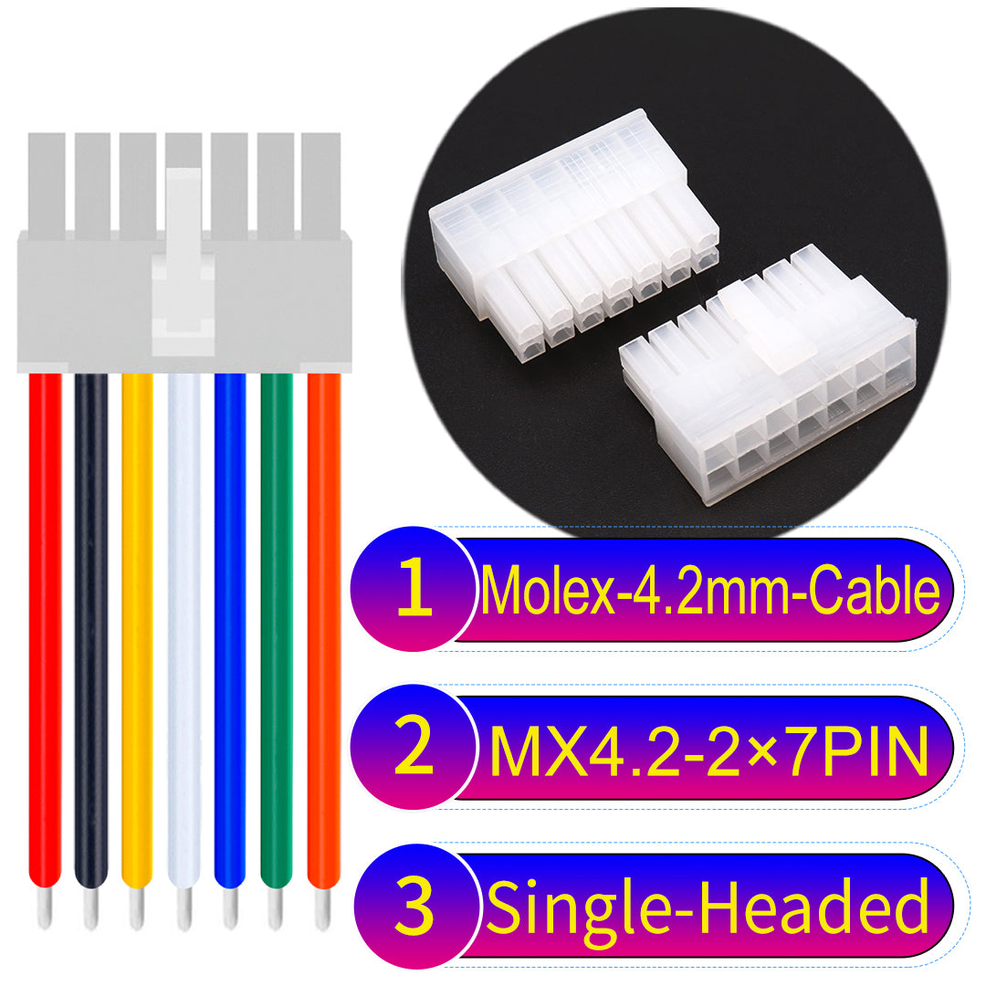 Molex MX4.2mm Dual Row 2×7Pin Mini-Fit Jr Male Single-Headed Cable, 18AWG UL1007 PVC-certified material, perfect for efficient and durable connections.