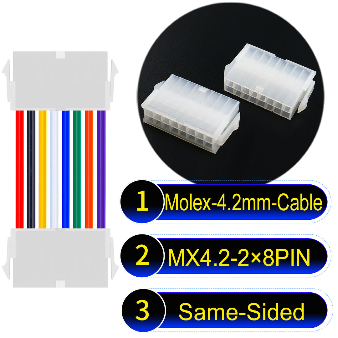 Molex MX4.2mm Dual Row 2×8Pin Mini-Fit Jr Female Same-Side-Head Cable, 18AWG UL1007 PVC-certified material, perfect for efficient and durable connections.