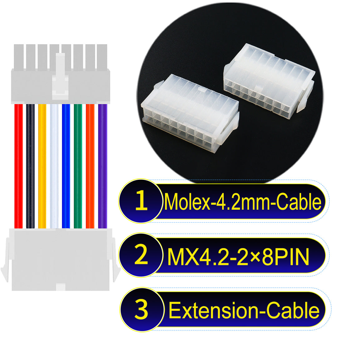 Molex MX4.2mm Dual Row 2×8Pin Mini-Fit Jr Male Female Extension Cable, 18AWG UL1007 PVC-certified material, perfect for efficient and durable connections.