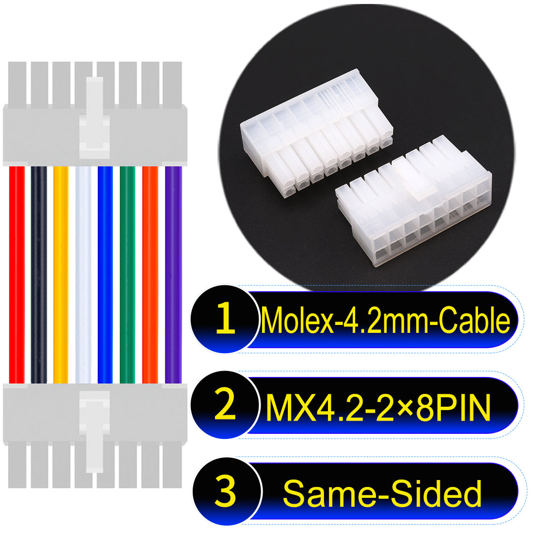 Molex MX4.2mm Dual Row 2×8Pin Mini-Fit Jr Male Same-Side-Head Cable, 18AWG UL1007 PVC-certified material, perfect for efficient and durable connections.