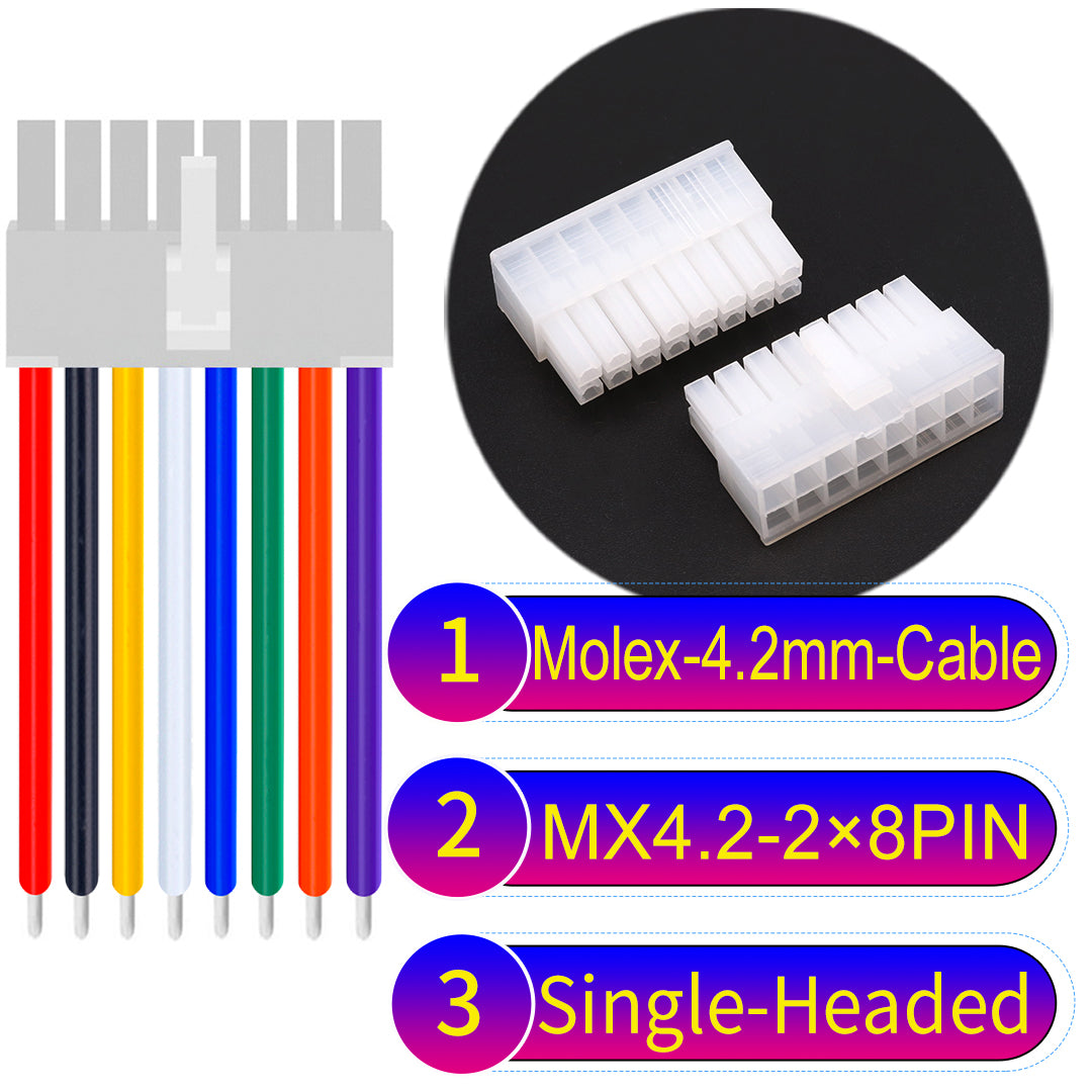 Molex MX4.2mm Dual Row 2×8Pin Mini-Fit Jr Male Single-Headed Cable, 18AWG UL1007 PVC-certified material, perfect for efficient and durable connections.