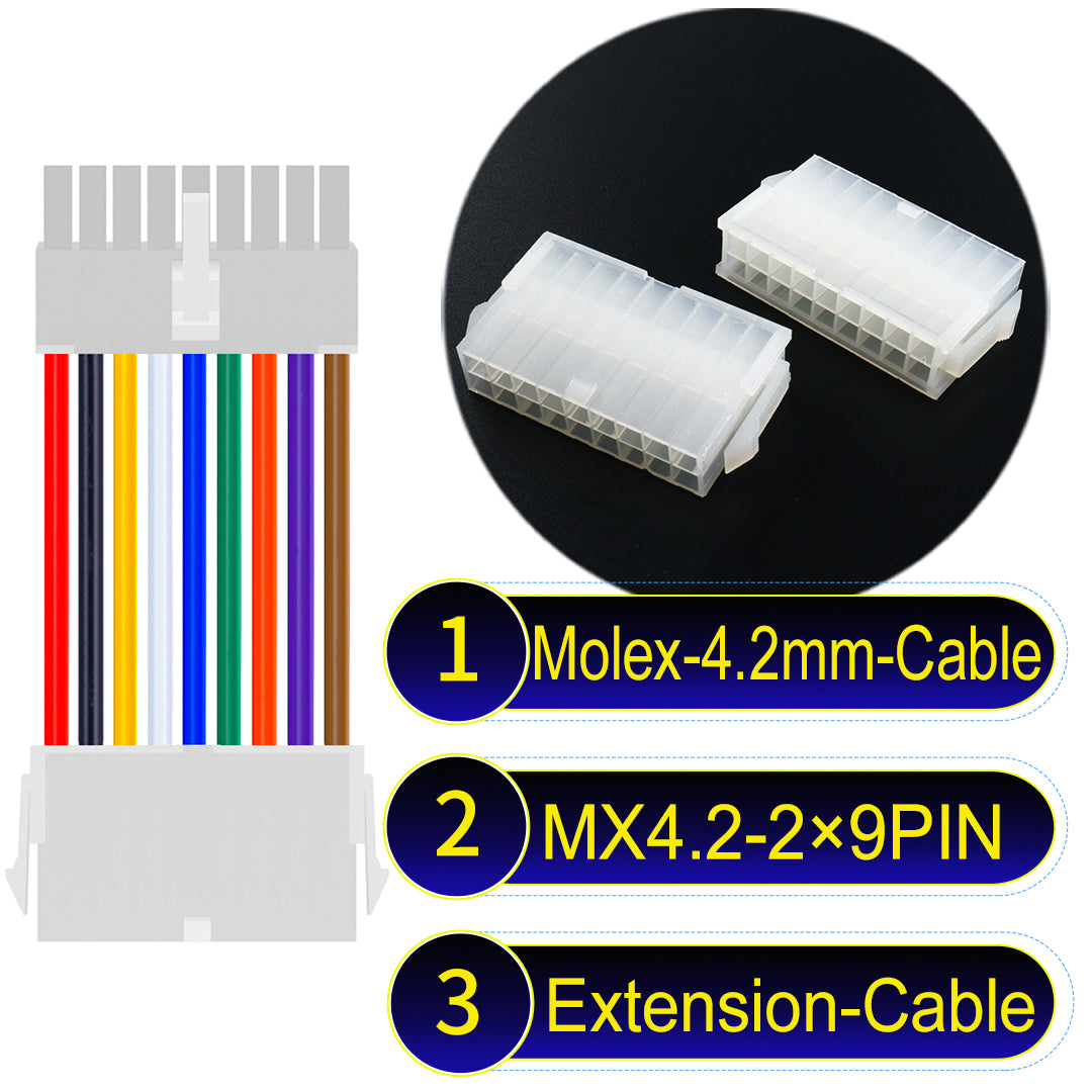 Molex MX4.2mm Dual Row 2×9Pin Mini-Fit Jr Male Female Extension Cable, 18AWG UL1007 PVC-certified material, perfect for efficient and durable connections.