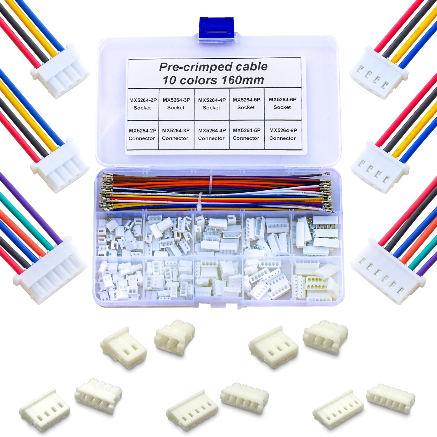 Complete Molex MX5264 cable connector kit with premium 22AWG pre-crimped cables