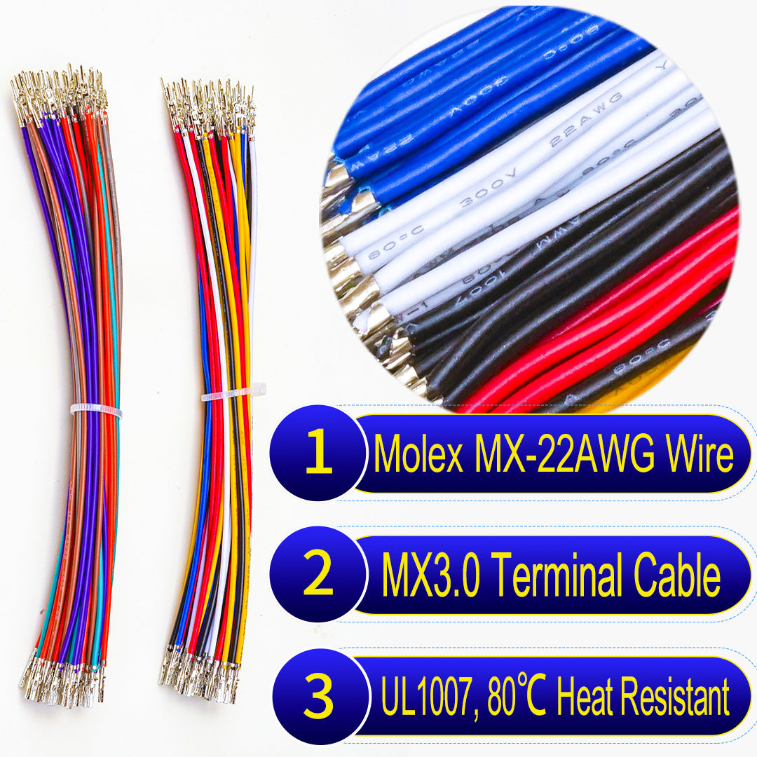 Molex Micro-Fit 3.0mm pre-crimped terminal cable, 22AWG PVC