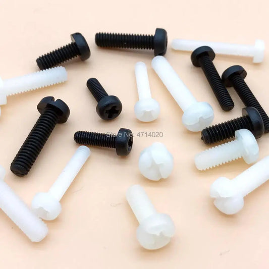 Nylon_plastic_Phillips_pan_round_head_screw_bolt_black_and_white_length_5-50mm