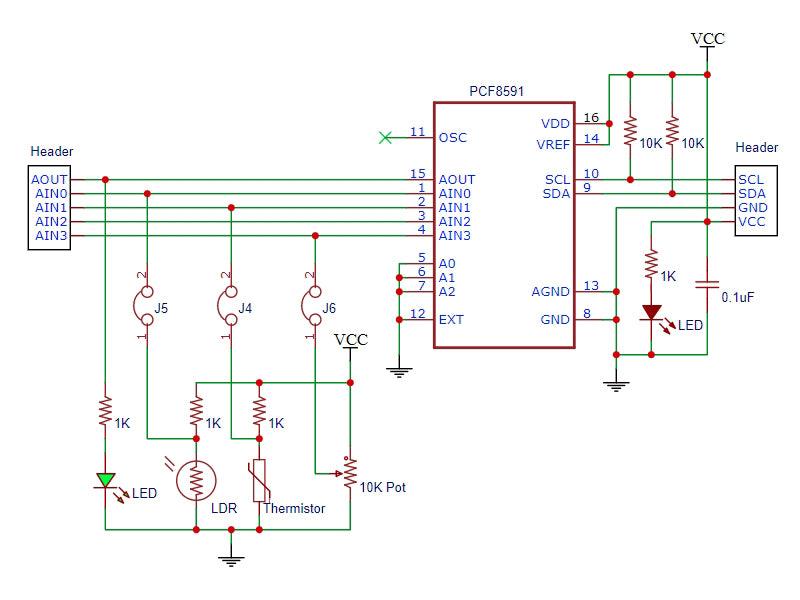PCF8591-AD-and-DA-Converter-Module-Schematic