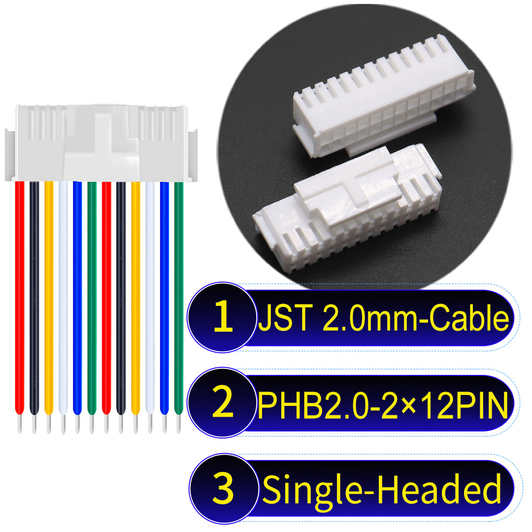 JST PHB2.0 2¡Á12Pin Single-Headed Dual Row with Belt Lock cable , 2.0mm pitch, UL1007-certified PVC, ensuring secure and durable connections for electronics and appliances.