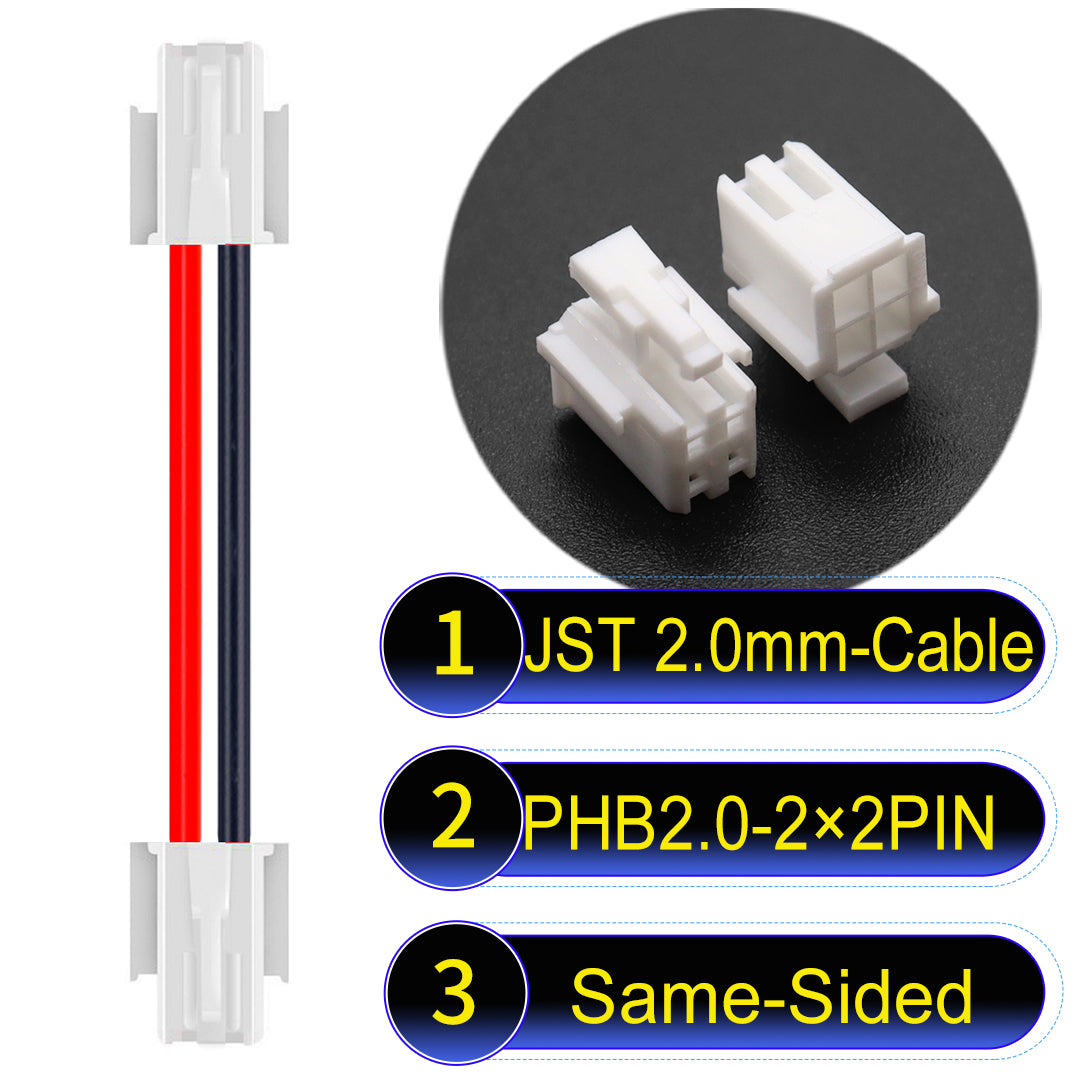 High-quality JST PHB2.0 2¡Á2Pin Same-Side-Head Dual Row with Belt Lock cable ing mechanism, 22AWG UL1007 material, suitable for LED, sensors, and industrial devices.