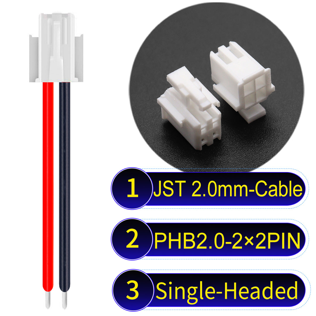 JST PHB2.0 2¡Á2Pin Single-Headed Dual Row with Belt Lock cable , 2.0mm pitch, UL1007-certified PVC, ensuring secure and durable connections for electronics and appliances.