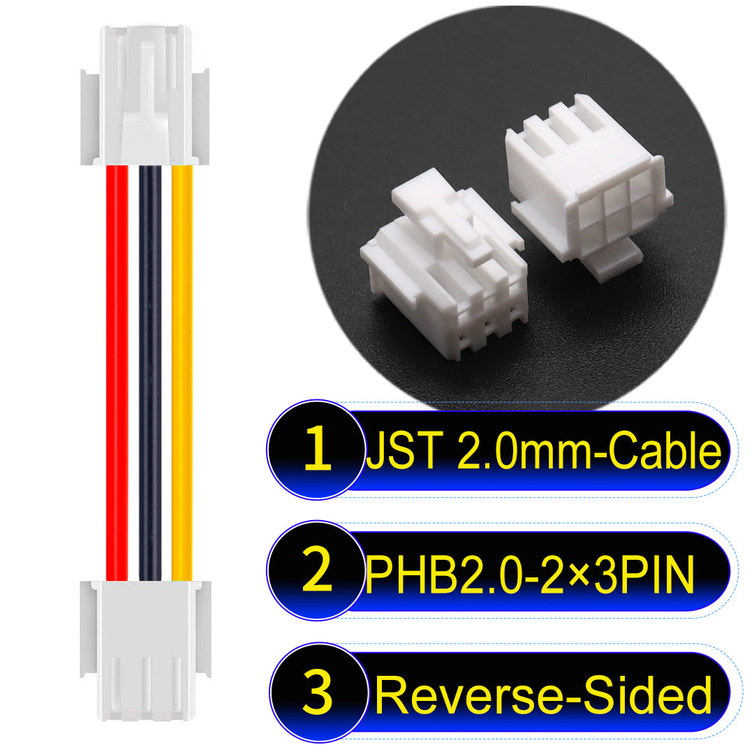 High-quality JST PHB2.0 2¡Á3Pin Reverse-Side-Head Dual Row with Belt Lock cable ing mechanism, 22AWG UL1007 material, suitable for LED, sensors, and industrial devices.